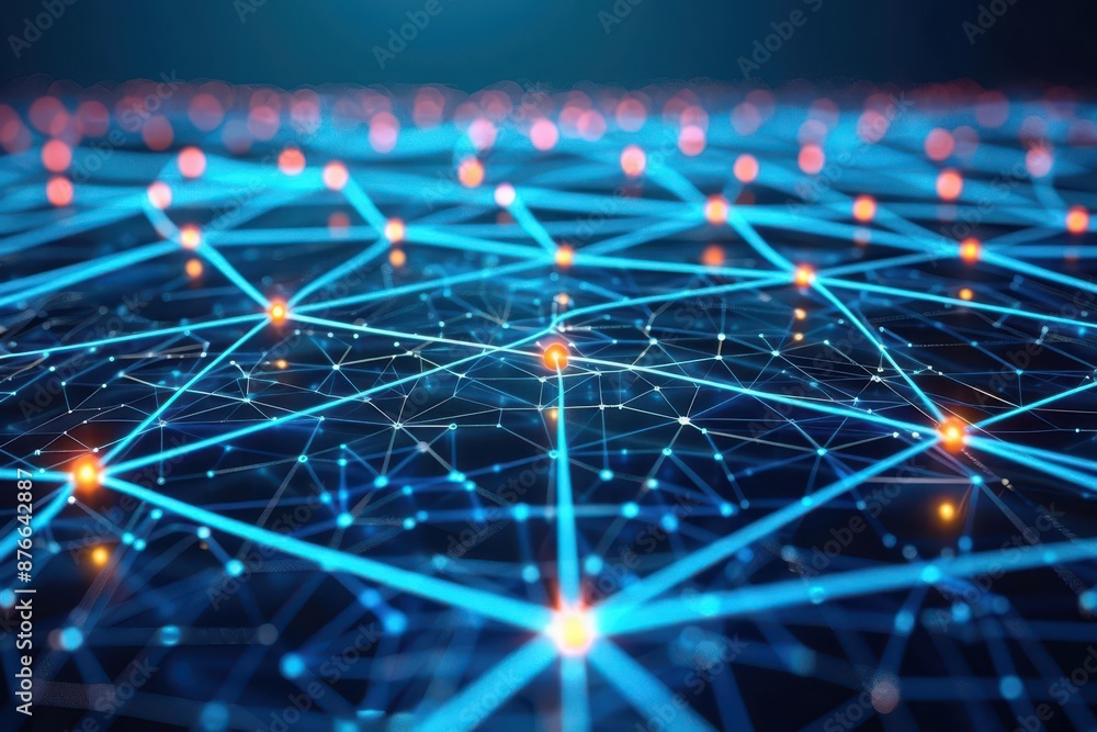 Futuristic digital network background with glowing nodes and interconnected lines representing data exchange and technology concepts. Futuristic digital network background with glowing nodes and interconnected lines representing data exchange and technology concepts.