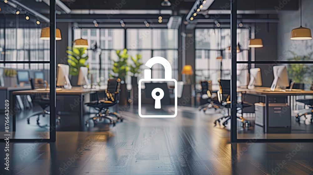 Fototapeta premium Office Cybersecurity Warning: Data Protection and Hacker