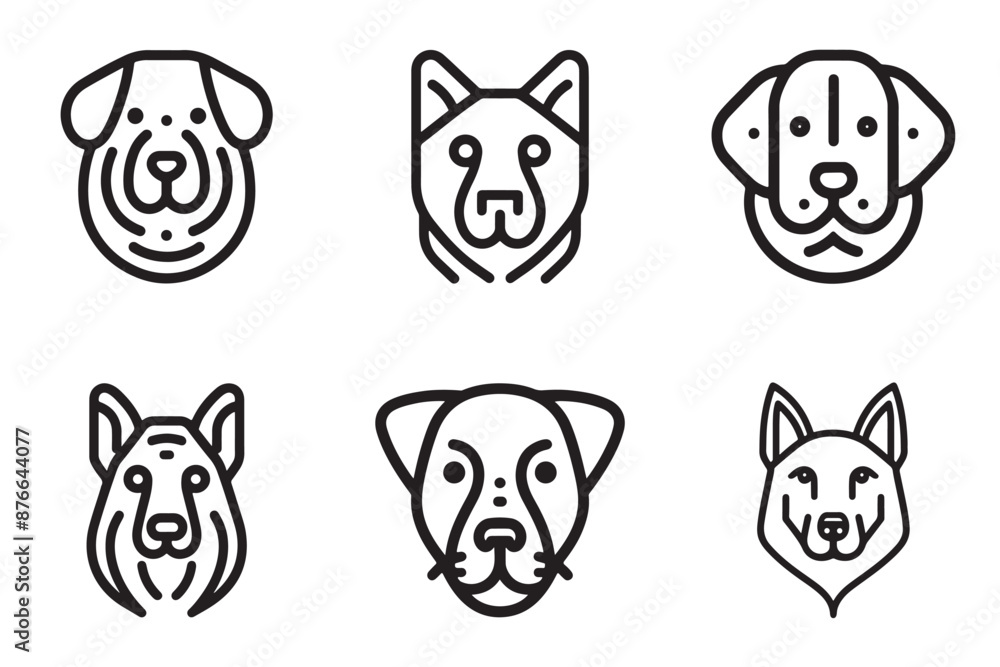 Set of Dog Logo Design Icon Symbol Vector Template. Dog Head Logo Vector Illustration. Thin Line Dog Logo. Animal Logotype concept. Set of Dog Logo Design Icon Symbol Vector Template. Dog Head Logo Vector Illustration. Thin Line Dog Logo. Animal Logotype concept.