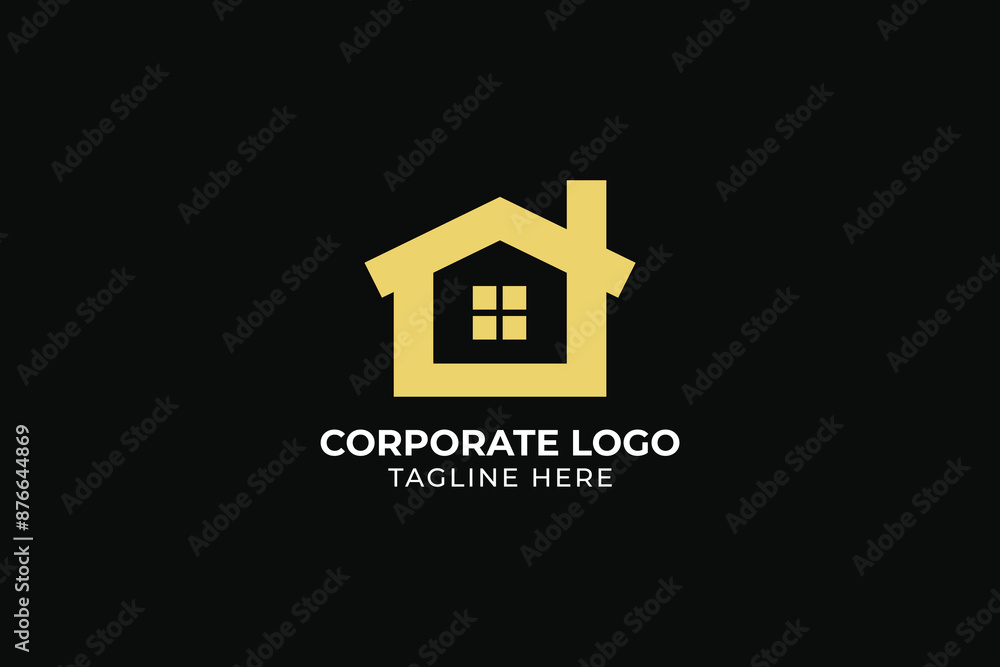 house, window and chimney on the roof on black background, home or house with chimney Creative Building logo for construction company house, window and chimney on the roof on black background, home or house with chimney Creative Building logo for construction company