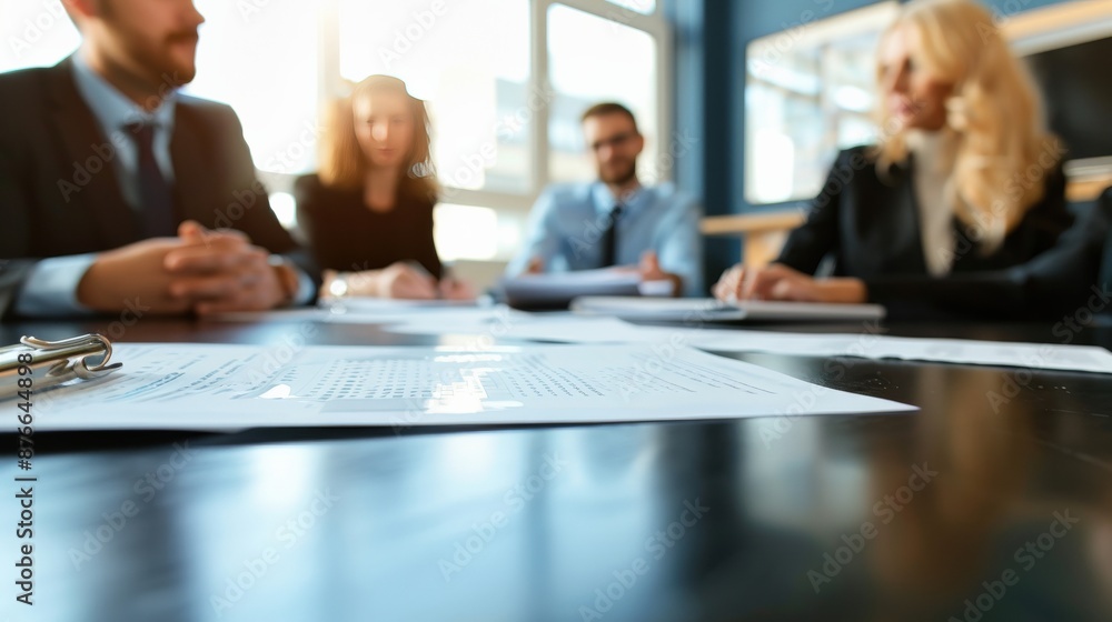 A group of people are sitting around a table with papers and pens A group of people are sitting around a table with papers and pens