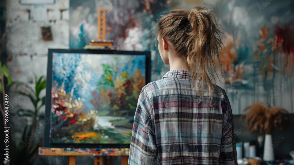 Introvert painting in a private studio, creative calm Introvert painting in a private studio, creative calm