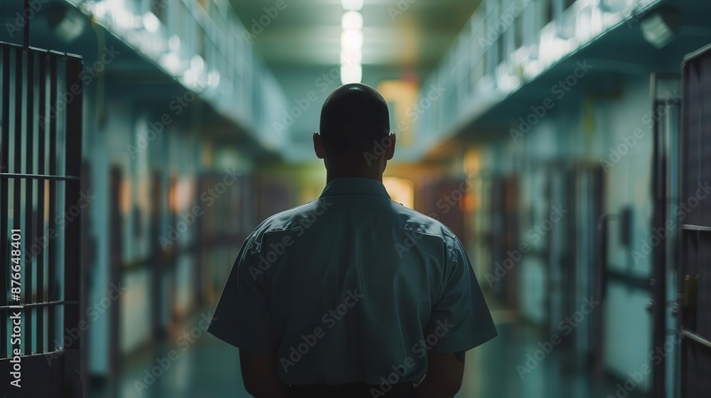 Fototapeta premium Jail warden with performance reports, evaluating management effectiveness