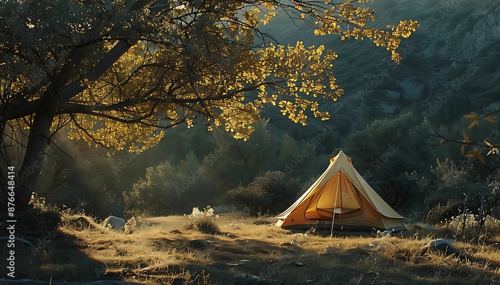 A single tent standing in the middle of a green field, possibly used as a camping or picnic spot A single tent standing in the middle of a green field, possibly used as a camping or picnic spot