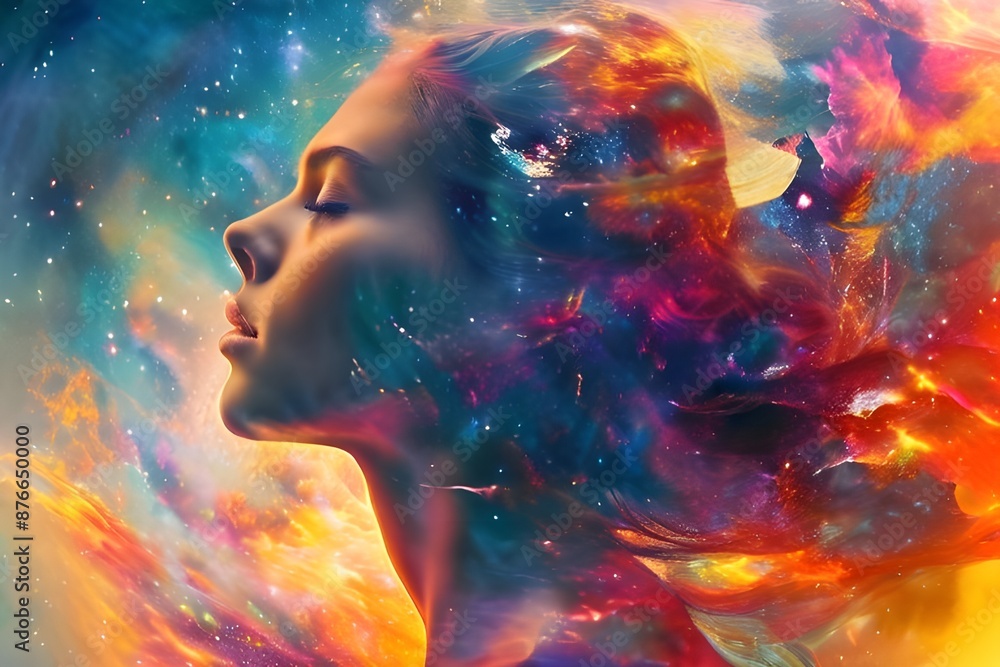 A woman's mind, harmoniously depicted in various colors. Mindfulness concept. A woman's mind, harmoniously depicted in various colors. Mindfulness concept.