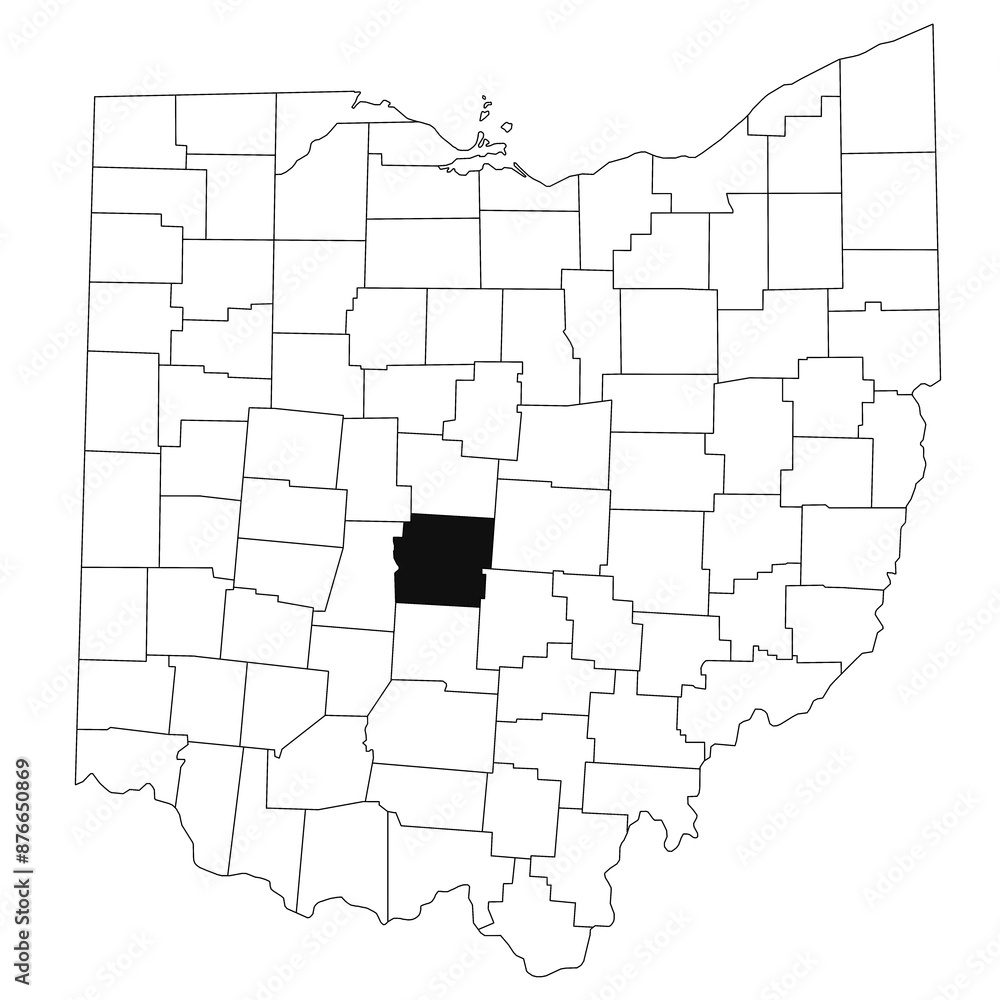 Map of Franklin County in Ohio state on white background. single County map highlighted by black colour on Ohio map. UNITED STATES, US Map of Franklin County in Ohio state on white background. single County map highlighted by black colour on Ohio map. UNITED STATES, US