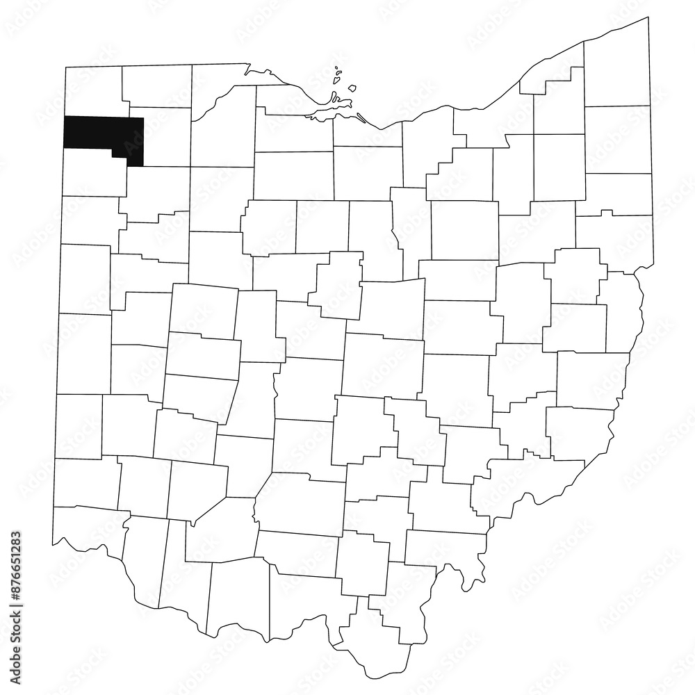 Fototapeta Map of defiance County in Ohio state on white background. single County map highlighted by black colour on Ohio map. UNITED STATES, US