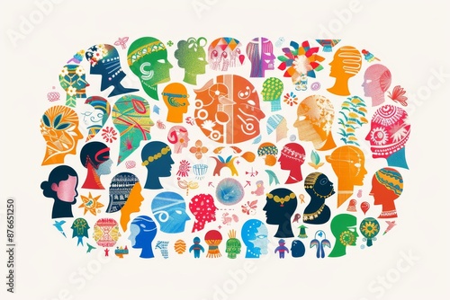 Colorful Abstract Illustration of Human Heads in a Circle