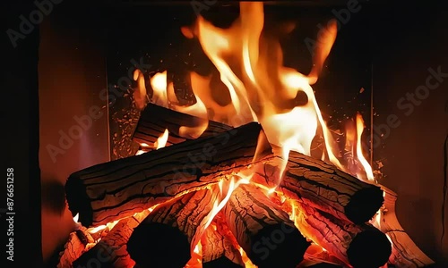 burning fireplace with crackling fire noise