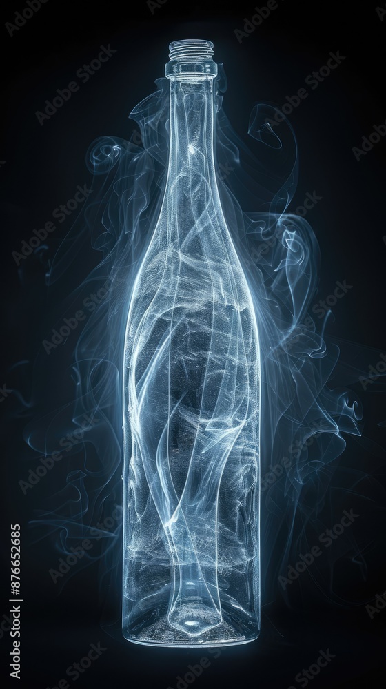 Abstract Glowing Bottle with Ethereal Smoke Effects on Dark Background Abstract Glowing Bottle with Ethereal Smoke Effects on Dark Background