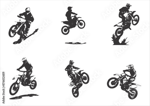 silhouettes of man riding on motocross vector design