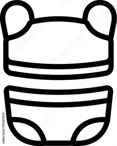 Black outline icon of a baby swimsuit, ready for poolside adventures and sunny days of play