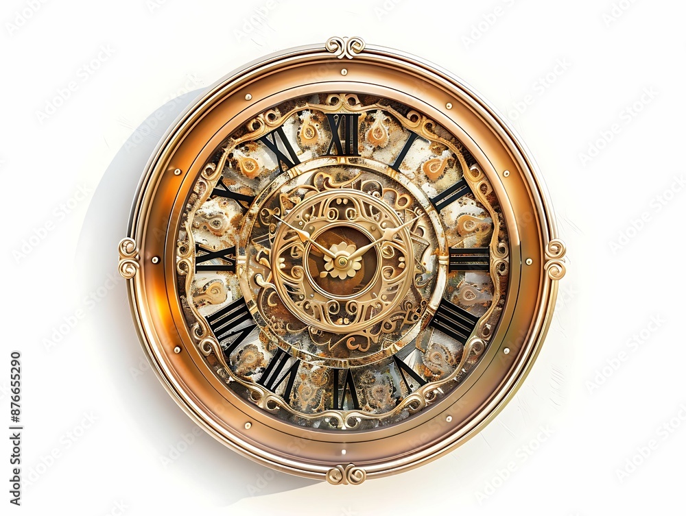 antique clock with ornate carvings isolated on white background antique clock with ornate carvings isolated on white background