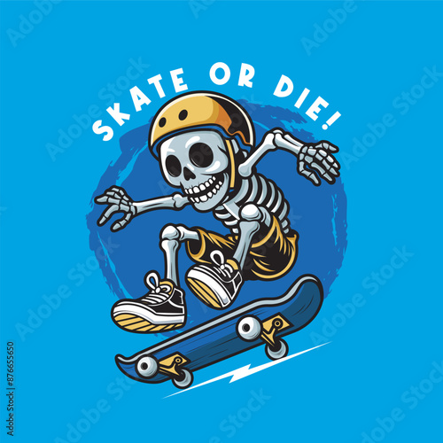 Vector Illustration of Skeleton Riding a Skateboard with Vintage Illustration Available for Tshirt Design