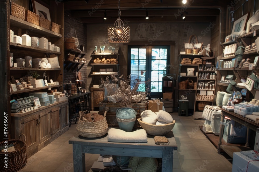 Fototapeta premium Rustic Interior Design with Wooden Shelves and Natural Elements