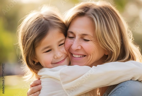 Young grandmother sharing good time with her adorable granddaughter or older mother embrace loving hug from daughter, relationship between different generation, family ties
