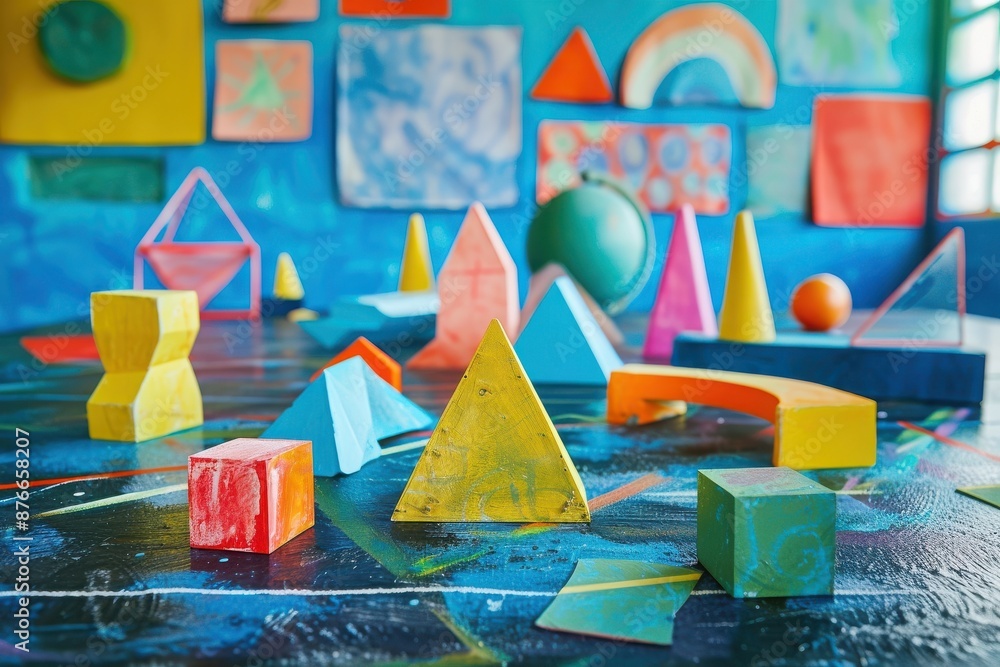 Colorful geometric shapes and blocks on a vibrant background creating ...