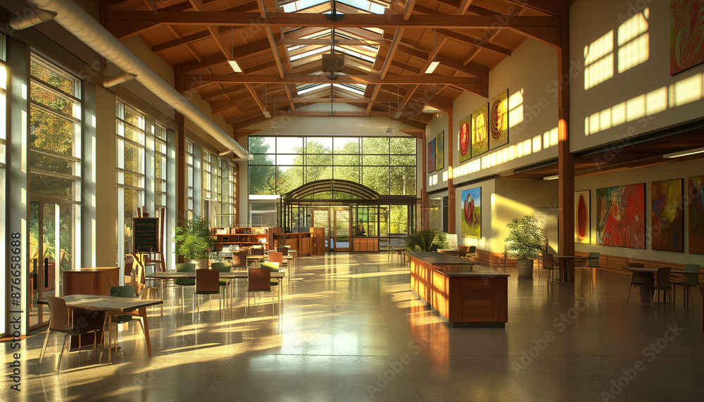Spacious interior of a modern building with high ceilings, large windows, and natural light Spacious interior of a modern building with high ceilings, large windows, and natural light