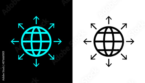 World expansion globe line symbol with arrows.