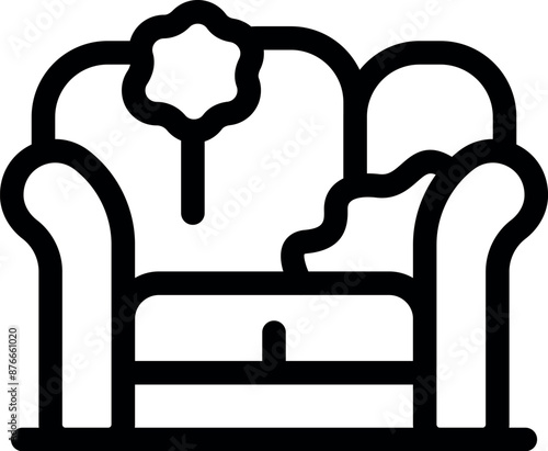 This icon represents an old sofa showing wear and tear, perfect for topics about furniture disposal