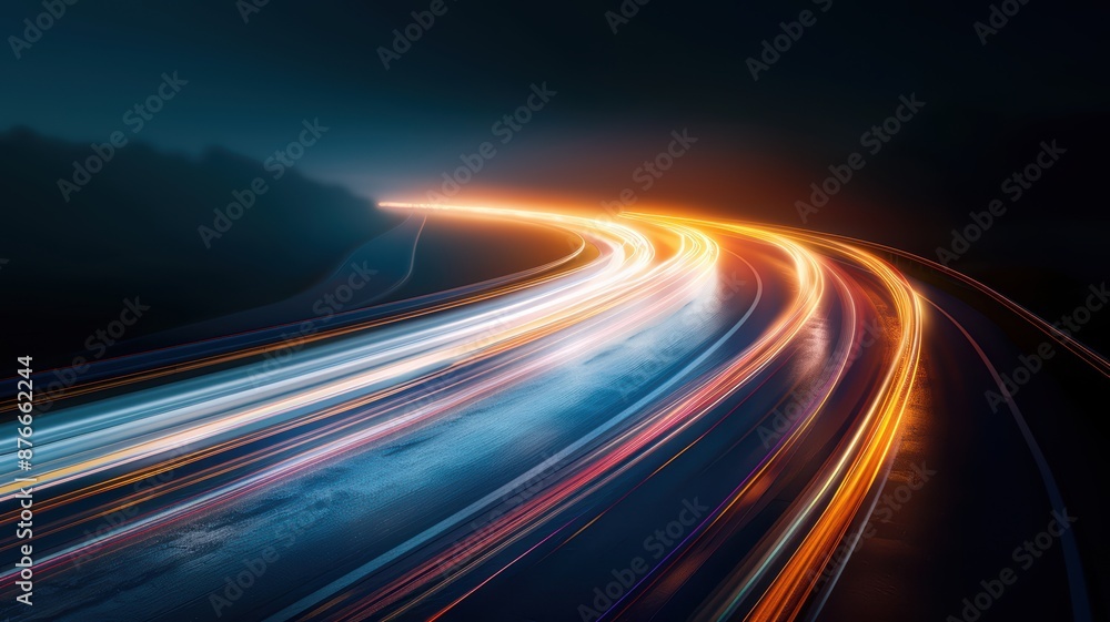 Dynamic Long Exposure of Highway at Night with Vibrant Light Trails and Dark Sky Dynamic Long Exposure of Highway at Night with Vibrant Light Trails and Dark Sky