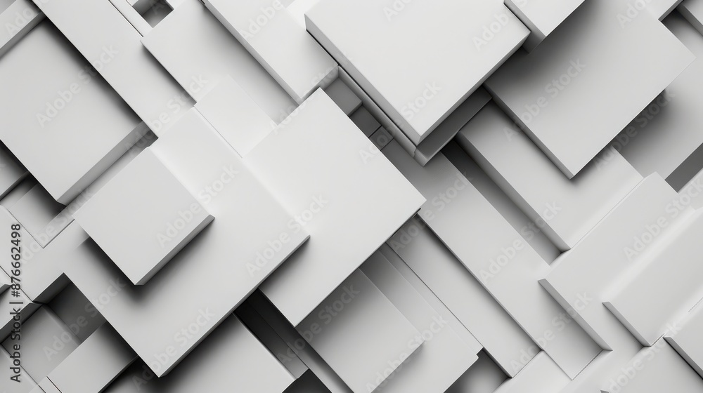 Abstract geometric background with layered white squares and rectangles creating a modern and minimalistic textured pattern. Abstract geometric background with layered white squares and rectangles creating a modern and minimalistic textured pattern.