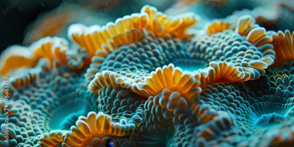 Close-up of a coral reef, showcasing the intricate structures and textures of the coral Close-up of a coral reef, showcasing the intricate structures and textures of the coral