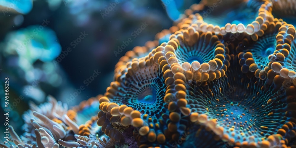 Close-up of a coral reef, showcasing the intricate structures and textures of the coral Close-up of a coral reef, showcasing the intricate structures and textures of the coral