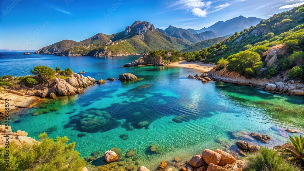 Beautiful cove with turquoise waters in Propriano, Corsica, Crique, Propriano, Corse, France, Mediterranean, Sea Beautiful cove with turquoise waters in Propriano, Corsica, Crique, Propriano, Corse, France, Mediterranean, Sea