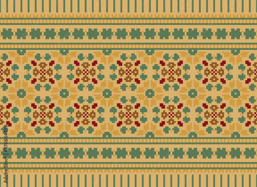 Ethnic Geometric Seamless Fabric Pattern Cross Stitch Embroidery Oriental Pixel Pattern Detailed Vector Illustration for Textile. Ethnic Geometric Seamless Fabric Pattern Cross Stitch Embroidery Oriental Pixel Pattern Detailed Vector Illustration for Textile.