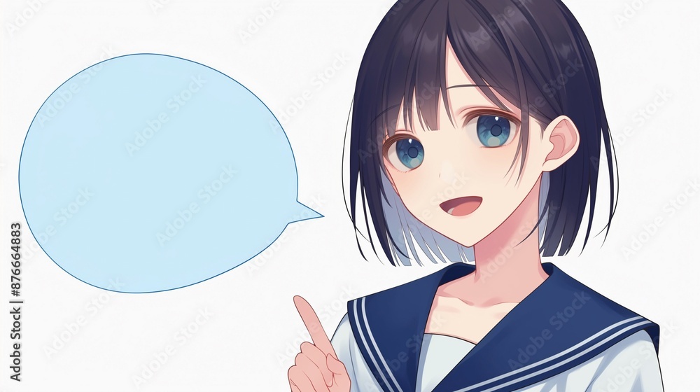 話している女子生徒、無地の吹き出し18