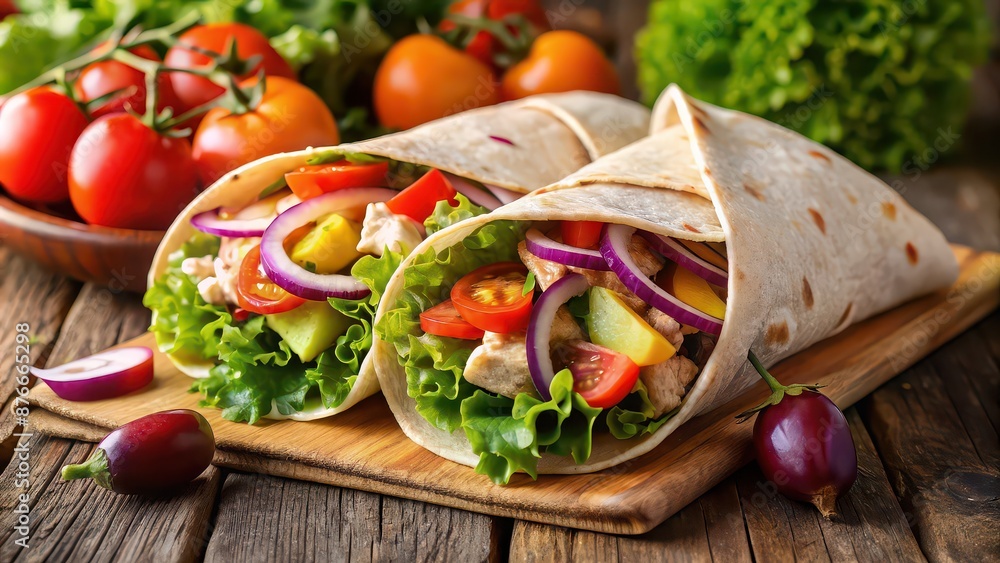 Delicious chicken and vegetable wrap tacos with fresh ingredients , tasty, chicken, vegetable, wrap, tacos, delicious Delicious chicken and vegetable wrap tacos with fresh ingredients , tasty, chicken, vegetable, wrap, tacos, delicious