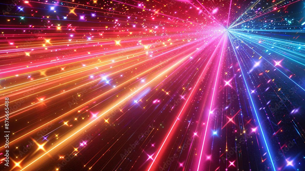 Obraz premium Vivid Laser Light Show on Dark Background - Abstract Design for Banner with Copy Space