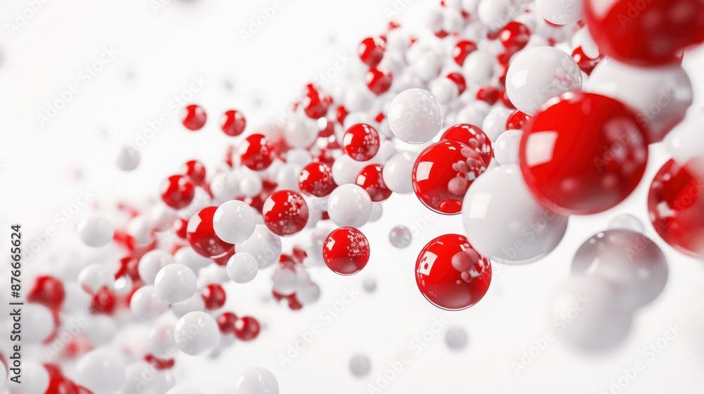 Abstract representation of molecular or atomic structure consisting of red and white spheres on a white background, representing a scientific concept. Abstract representation of molecular or atomic structure consisting of red and white spheres on a white background, representing a scientific concept.
