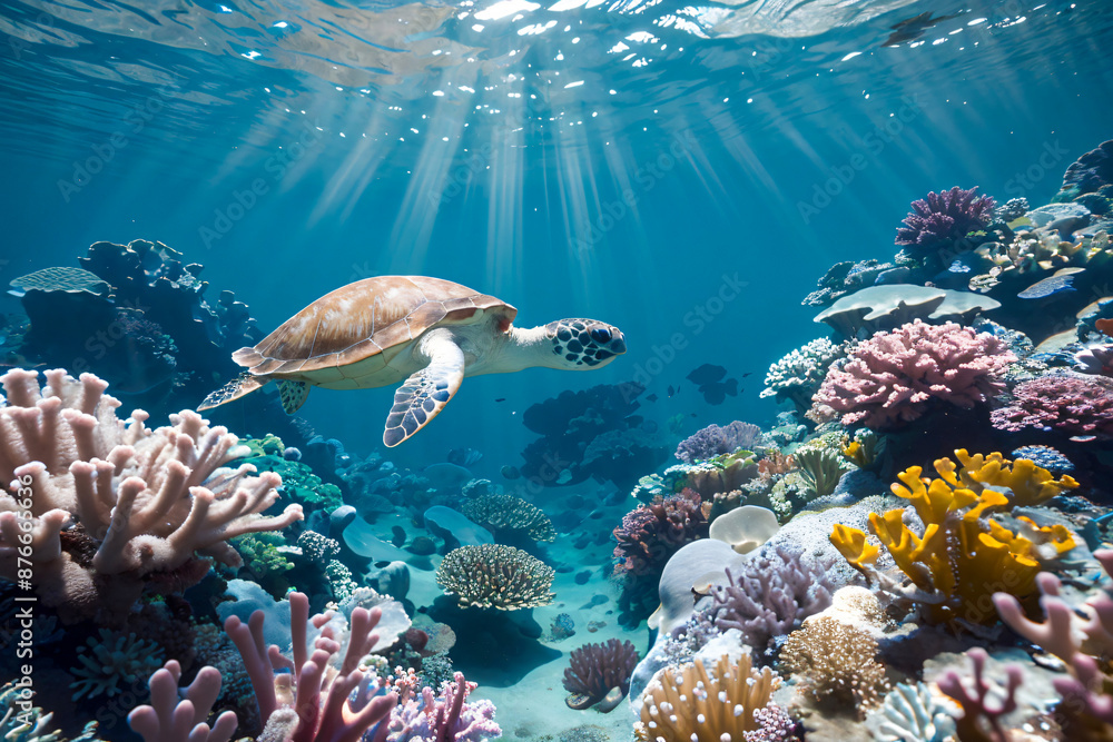 Fototapeta premium Oceanic Harmony: A Sea Turtle’s Journey