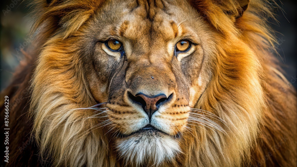 Fototapeta premium Close-up photograph of a fierce lion showcasing its powerful carnivore face in the wild , lion, wildlife, animal, nature