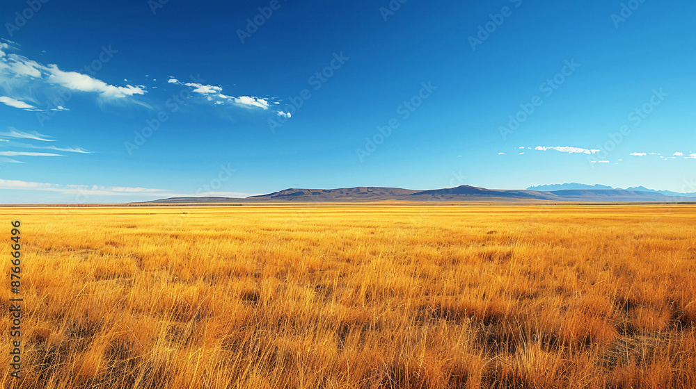 Tranquil Autumn Landscape with Golden Grasses and Blue Sky Copy Space Tranquil Autumn Landscape with Golden Grasses and Blue Sky Copy Space