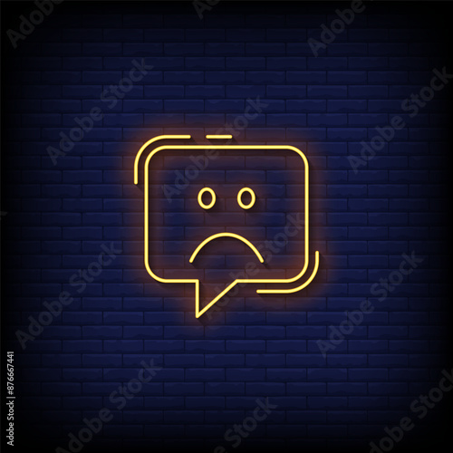 frowning emoji symbol neon sign vector