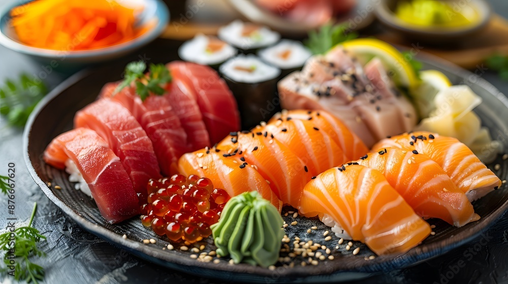 Close-up of Fresh Sushi Nigiri with Salmon and Tuna Close-up of Fresh Sushi Nigiri with Salmon and Tuna