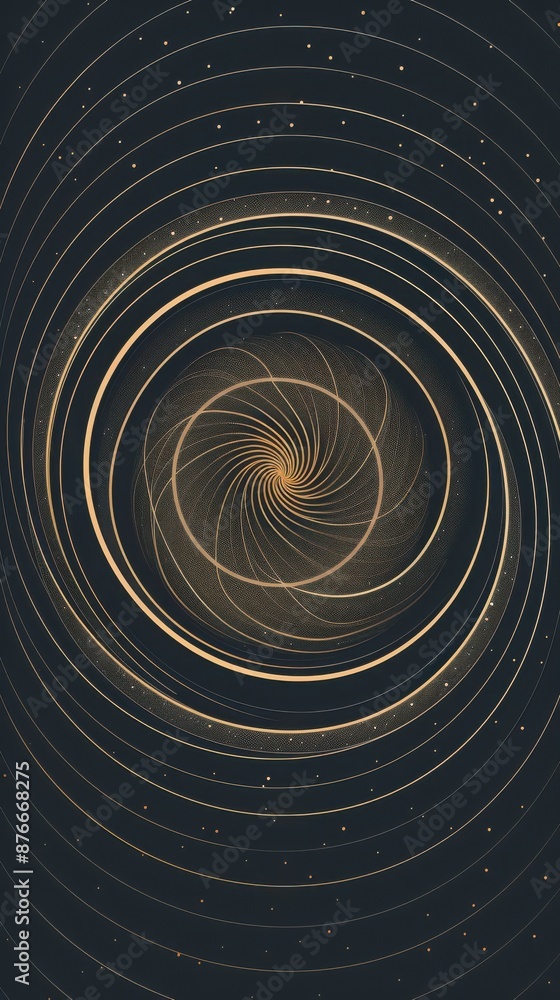 Fototapeta premium Abstract digital artwork golden spiral patterns set against dark background, creating mesmerizing visual effect.