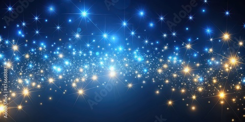 Abstract portrayal of tiny, luminous lights set against a deep blue backdrop resembling stars or distant galaxies