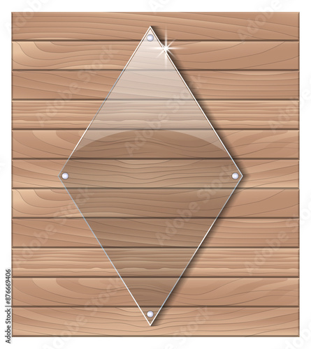 Glass Plaque on Wooden Background. 3D illustration