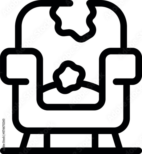 Line icon of a high chair with food stains representing the challenges of feeding a baby