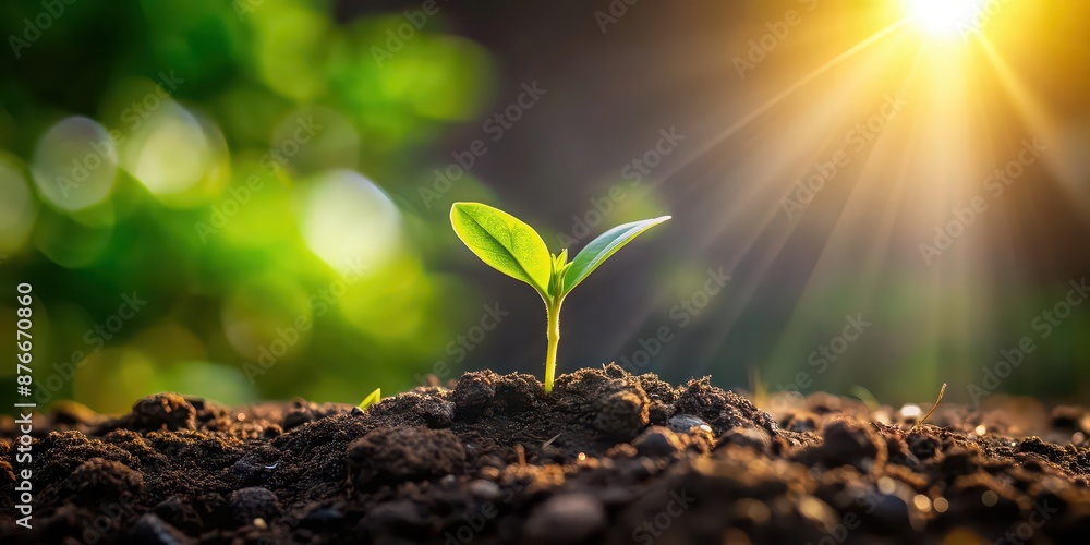 A green plant sprout emerging from dark soil under the morning light, growth, nature, new beginnings, fresh A green plant sprout emerging from dark soil under the morning light, growth, nature, new beginnings, fresh