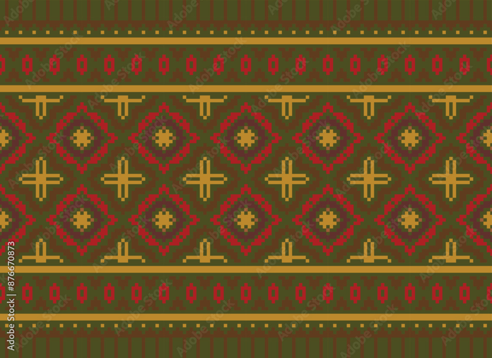 Cross Stitch Pixel Pattern. Ethnic Abstract Art. Seamless Pattern in Tribal, Folk Embroidery, Style. Aztec Geometric Ornament Print. Cross Stitch Pixel Pattern. Ethnic Abstract Art. Seamless Pattern in Tribal, Folk Embroidery, Style. Aztec Geometric Ornament Print.