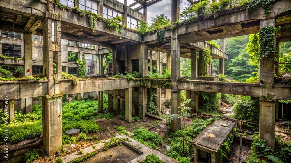 The Beauty Of Nature Taking Over An Abandoned Concrete Structure, Creating A Harmonious Blend Of The Natural And The Man-Made. The Beauty Of Nature Taking Over An Abandoned Concrete Structure, Creating A Harmonious Blend Of The Natural And The Man-Made.