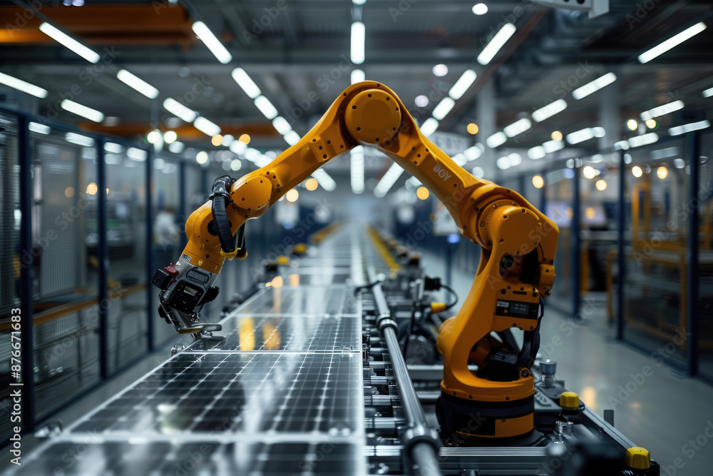 Modern factory, robotic arm production assembly line Modern factory, robotic arm production assembly line