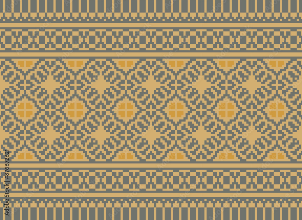 Cross Stitch Pixel Pattern. Ethnic Abstract Art. Seamless Pattern in Tribal, Folk Embroidery, Style. Aztec Geometric Ornament Print. Cross Stitch Pixel Pattern. Ethnic Abstract Art. Seamless Pattern in Tribal, Folk Embroidery, Style. Aztec Geometric Ornament Print.