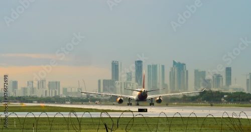 Airplane Takes Off from Miami International Airport in Florida