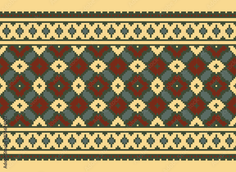 Cross Stitch Pixel Pattern. Ethnic Abstract Art. Seamless Pattern in Tribal, Folk Embroidery, Style. Aztec Geometric Ornament Print. Cross Stitch Pixel Pattern. Ethnic Abstract Art. Seamless Pattern in Tribal, Folk Embroidery, Style. Aztec Geometric Ornament Print.